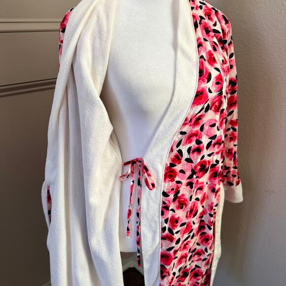 Kate Spade Dream Little Dream M Floral Pink Rose Print Terry Bathrobe Bridal - Picture 5 of 7